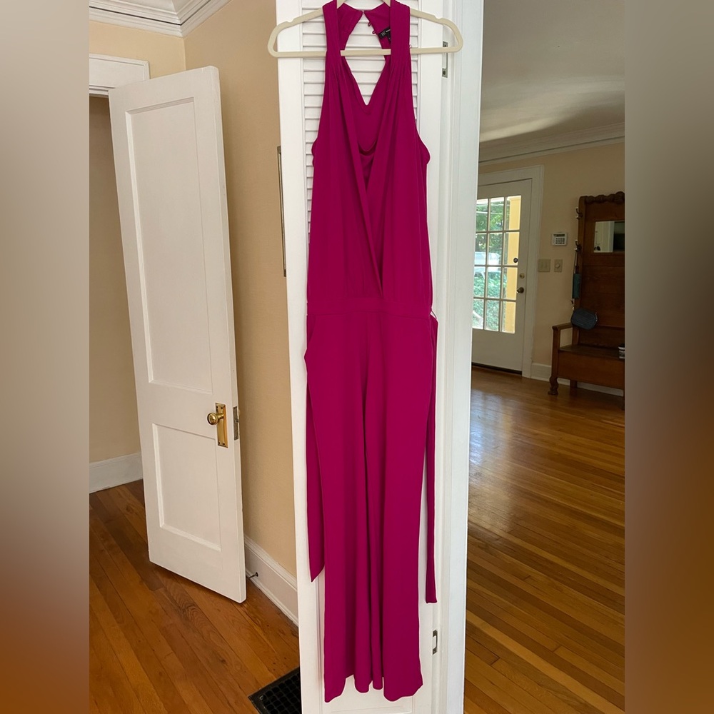 INC International Concepts Pink Halter Jumpsuit with Wide-Leg Design